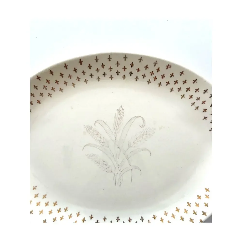 Vintage 1960s SCIO Pottery Golden Wheat Serving Platter Gold Fleur De Lis 12